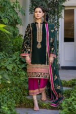 Velvet Micro Unstitched Suit with Heavy Embroidery & Organza Dupatta