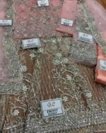 Bridal Tie & Die Net Suit Heavy Zari & Sequence Handwork, 3D Flowers, Silk Trouser - Image 2