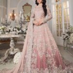 Bridal Tie & Die Net Suit Heavy Zari & Sequence Handwork, 3D Flowers, Silk Trouser