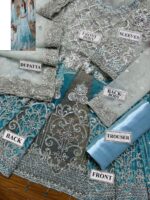 Bridal Tie & Die Net Suit Heavy Zari & Sequence Handwork, 3D Flowers, Silk Trouser - Image 5